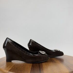 Womens Brighton Nelly Brown Suede Snake‎ Peep Toe Slip On Wedge Heels Size 6 M